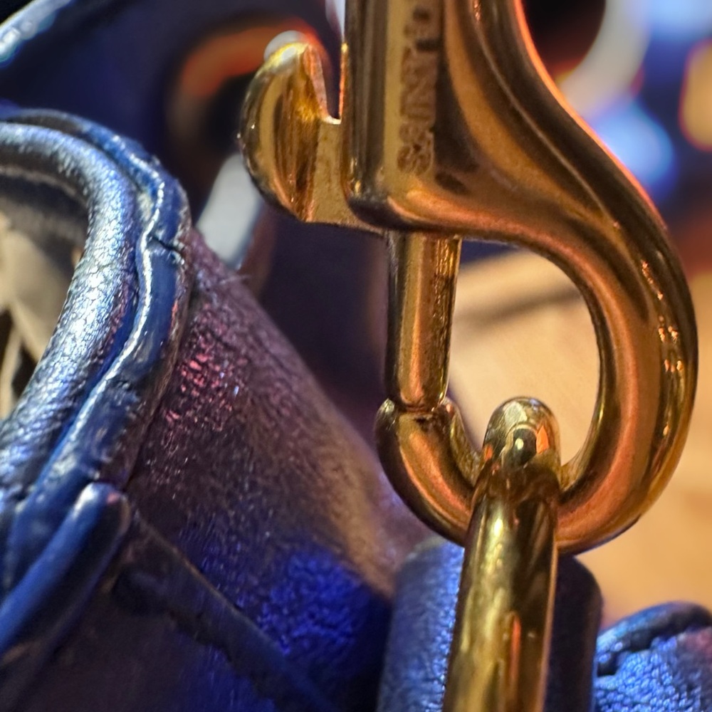 Saint Laurent Metallic Cobalt Blue Leather Emmanuel 2-way Crossbody Bucket Bag - Picture 13 of 15